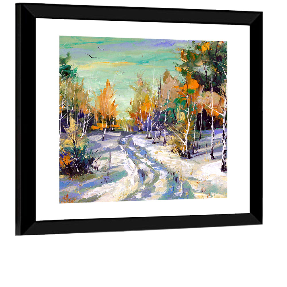 Winter Birch Forest Path Wall Art