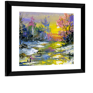 Snowy Stream Sunset Wall Art