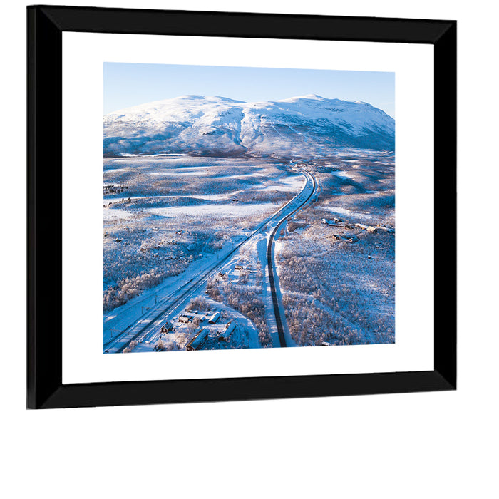 Snowy Valley with Parallel Tracks Wall Art as a framed print