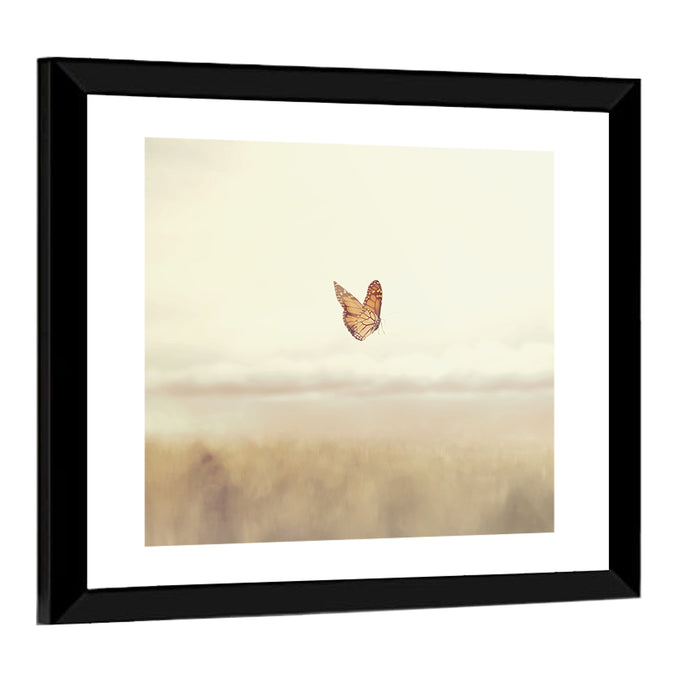 Monarch Over Beige Field Wall Art as a framed print