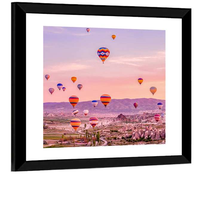 Cappadocia Hot Air Balloons Wall Art as a framed print