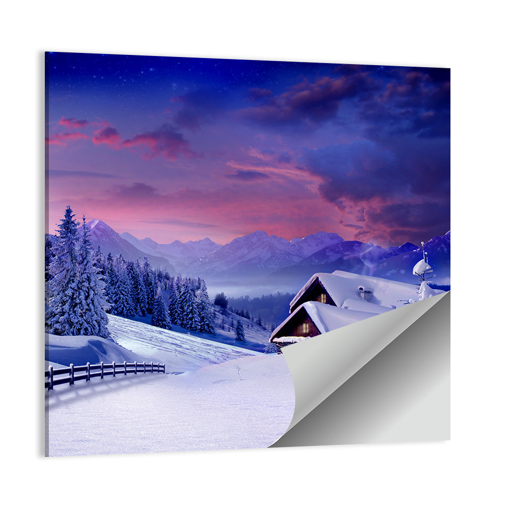 Snowy Mountain Cabin Wall Art