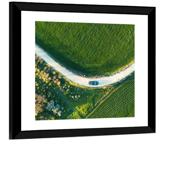 Aerial Farm Fields at Golden Hour Wall Art as a framed print