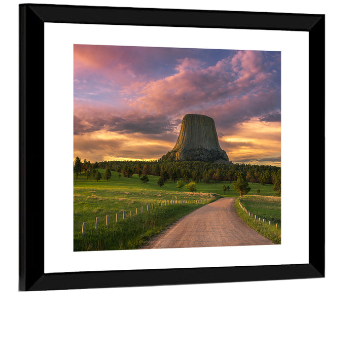 Devils Tower at Sunset Wall Art as a framed print
