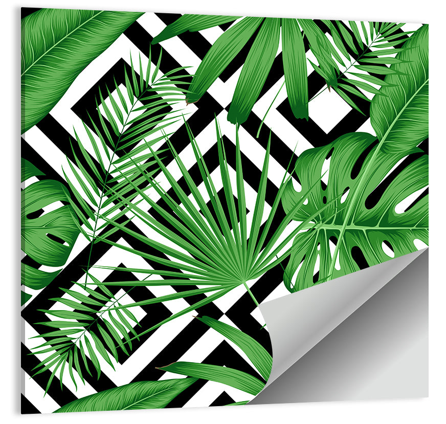 Tropical Geometric Leaves Pattern Wall Art