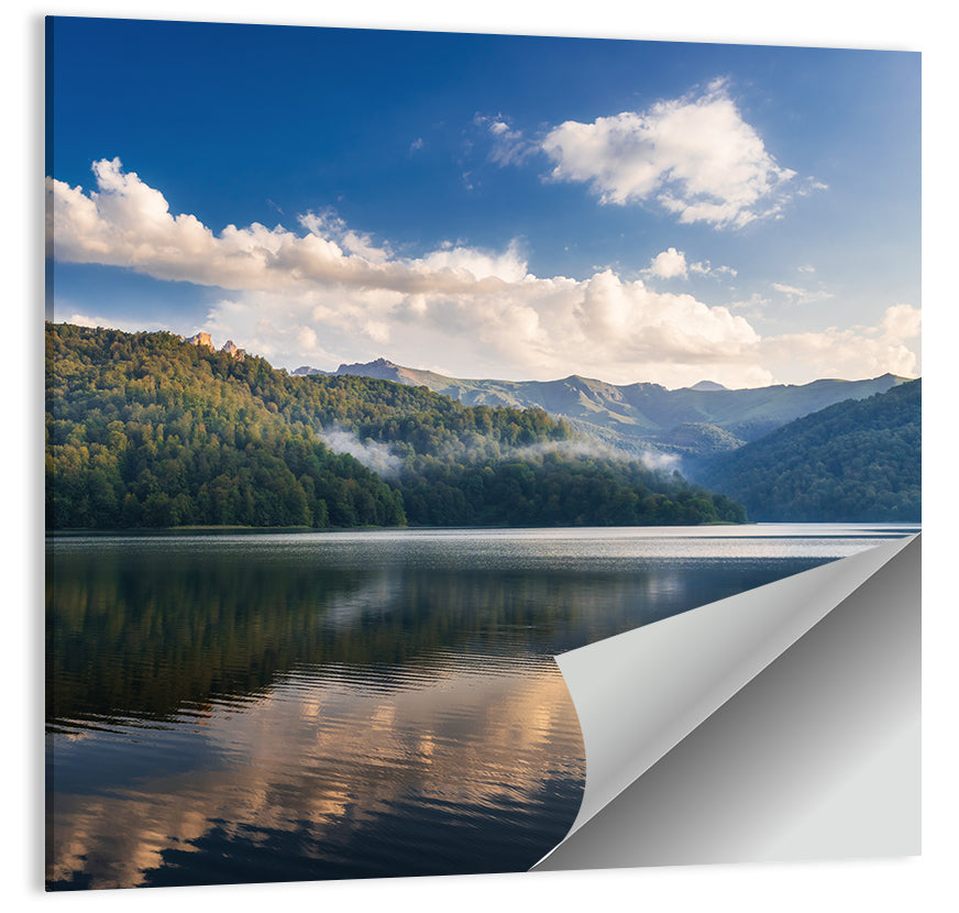 Golden Mist Mountain Lake Wall Art