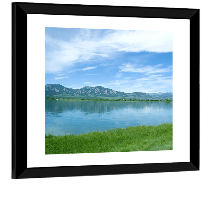 Boulder Reservoir and Flatirons Wall Art as a framed print