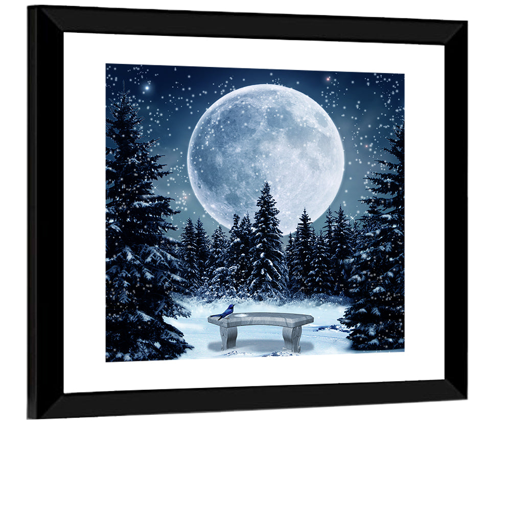 Full Moon Over Snowy Pines Wall Art
