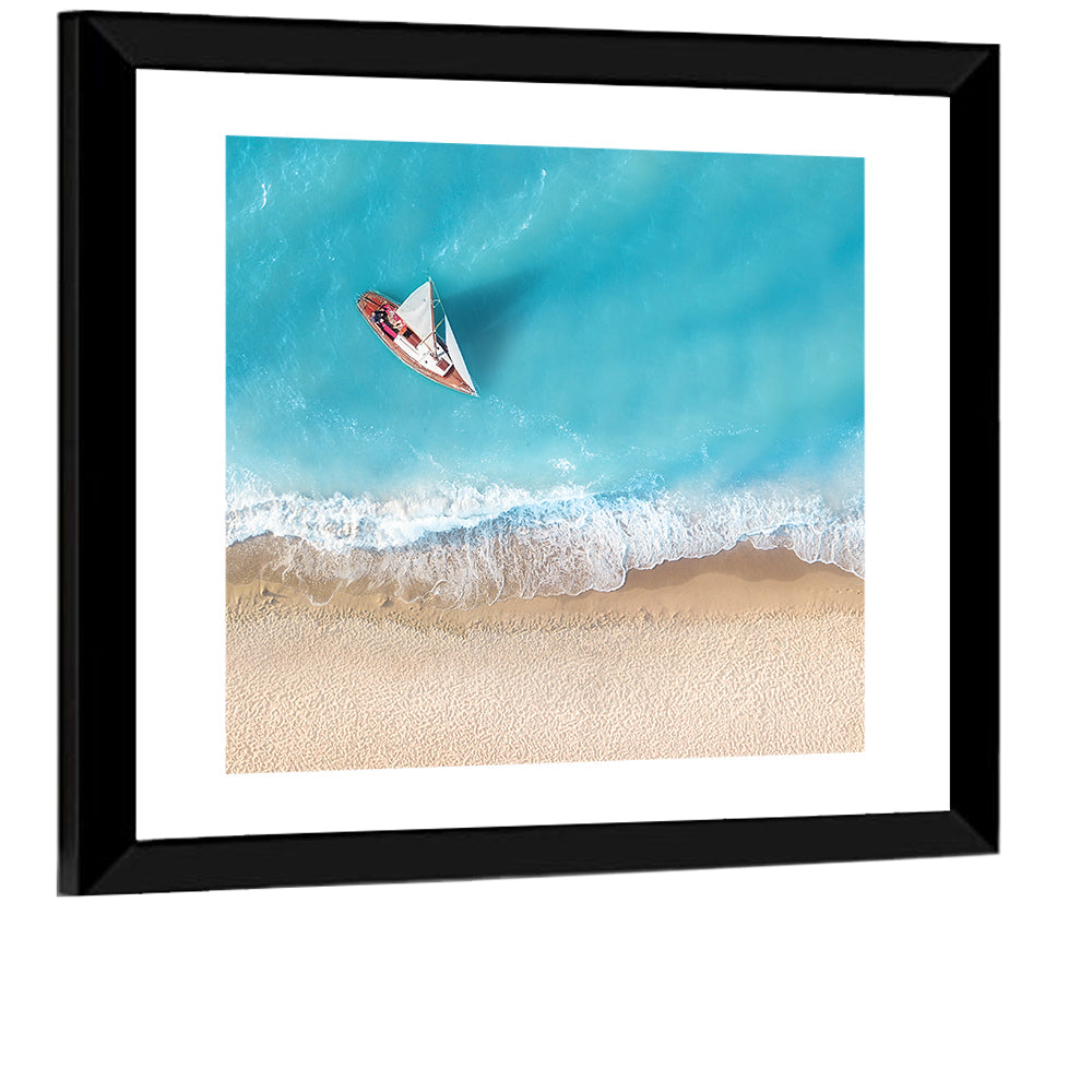 Centered Sailboat Over Turquoise Sea Wall Art
