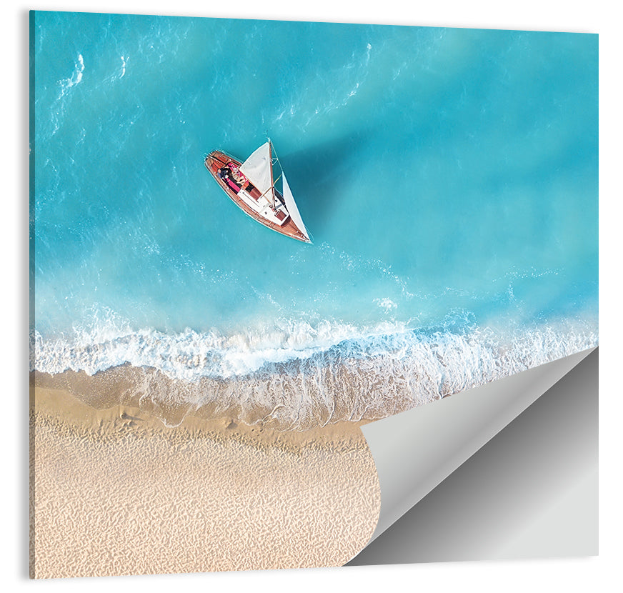 Centered Sailboat Over Turquoise Sea Wall Art
