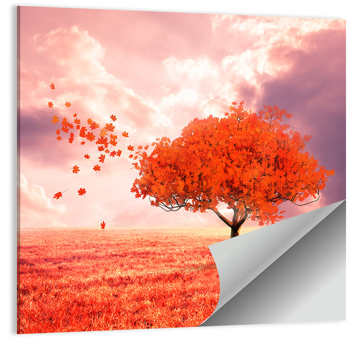 Windblown Red Autumn Tree Wall Art as a poster print