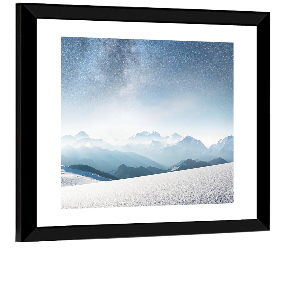Starry Milky Way Over Snowy Peaks Wall Art