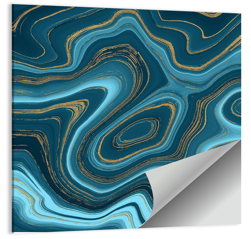 Navy Teal Marble Abstract Wall Art