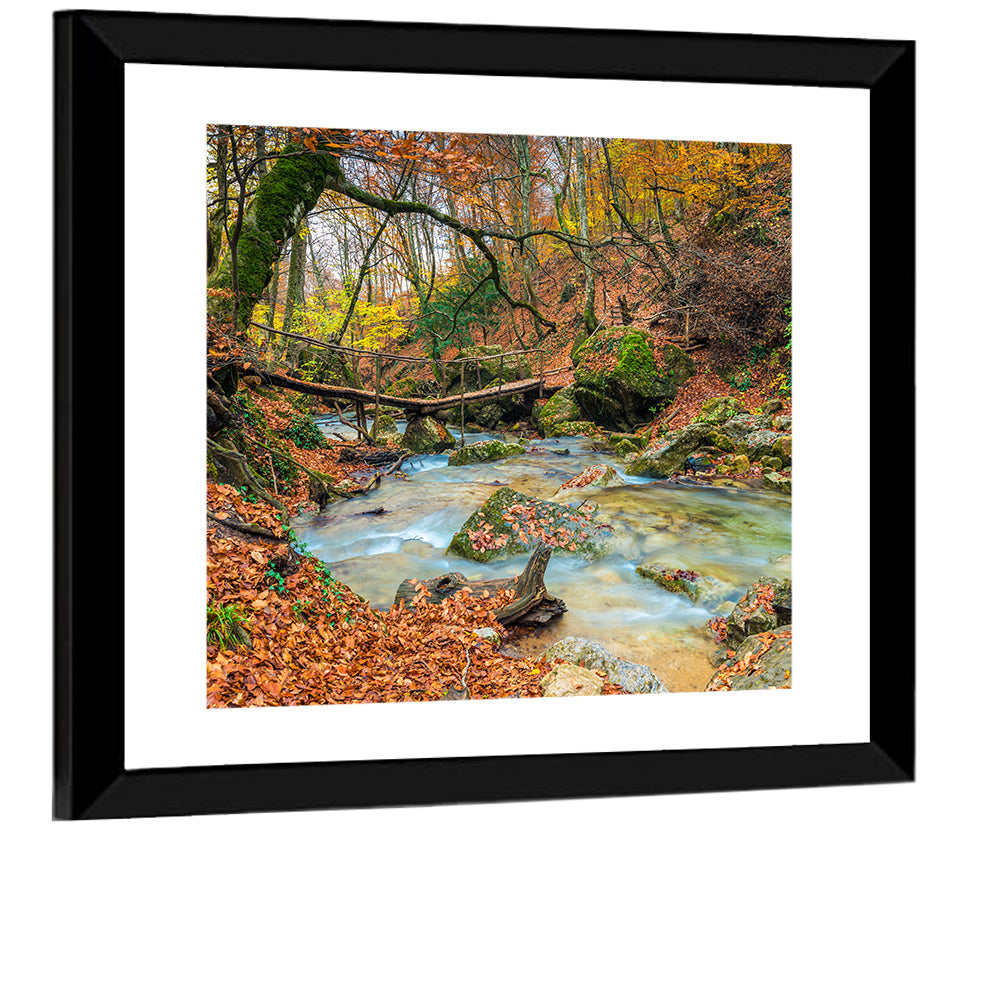 Mossy Footbridge in Autumn Forest Wall Art
