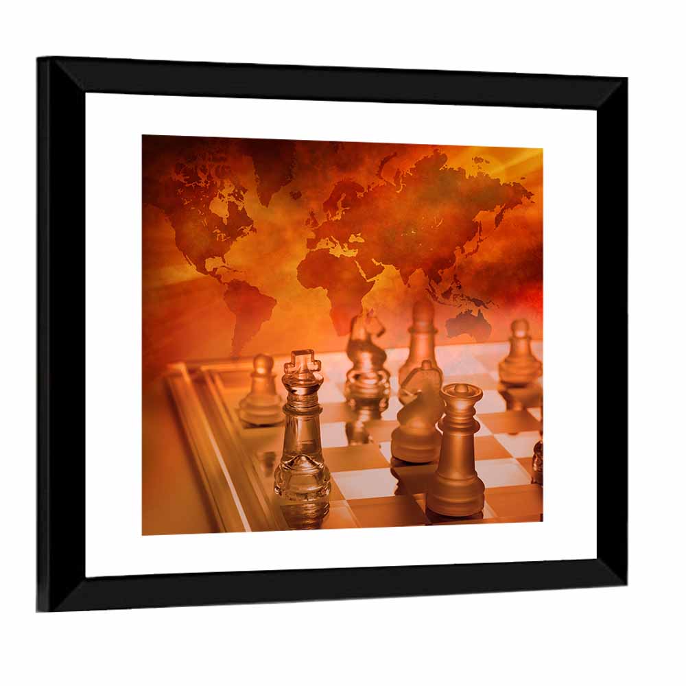 Chess with Faded World Map Wall Art
