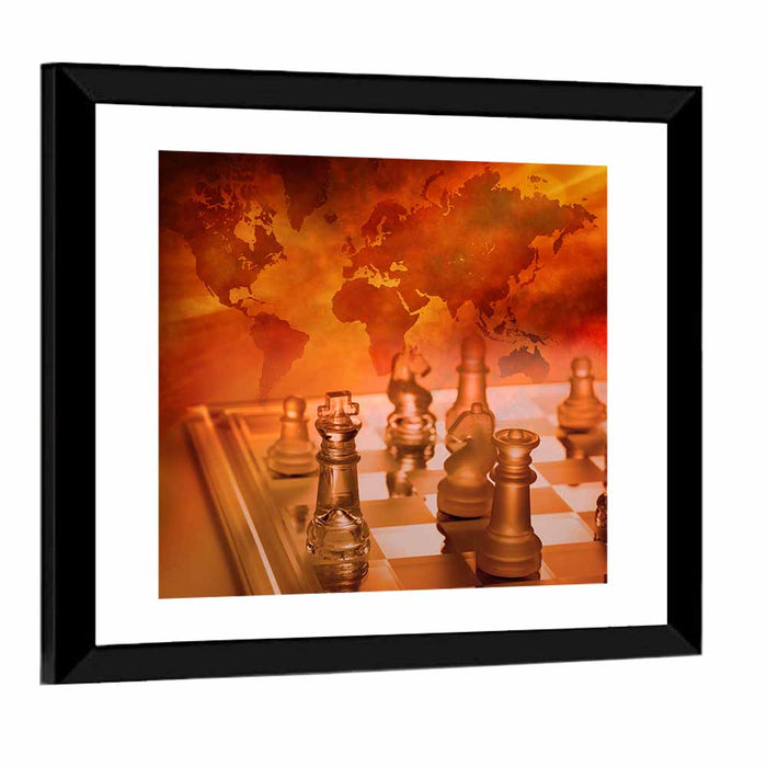 Chess with Faded World Map Wall Art as a framed print