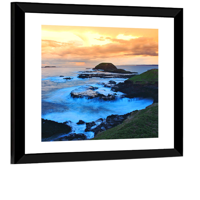 Phillip Island Cliffs at Sunset Wall Art as a framed print