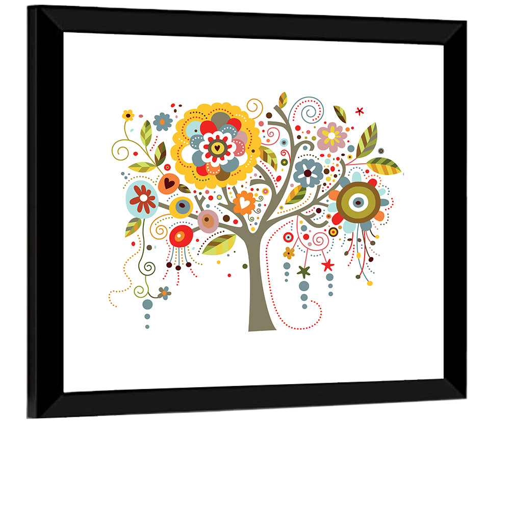 Whimsical Floral Tree Illustration Wall Art