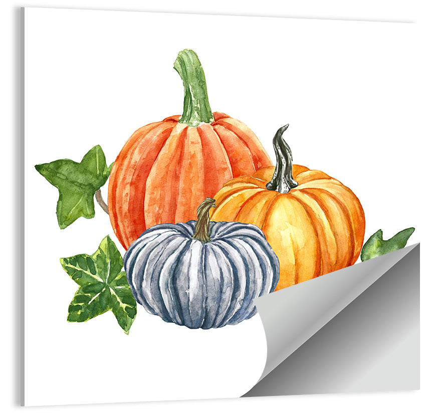 Festive Pumpkin Trio Watercolor Wall Art