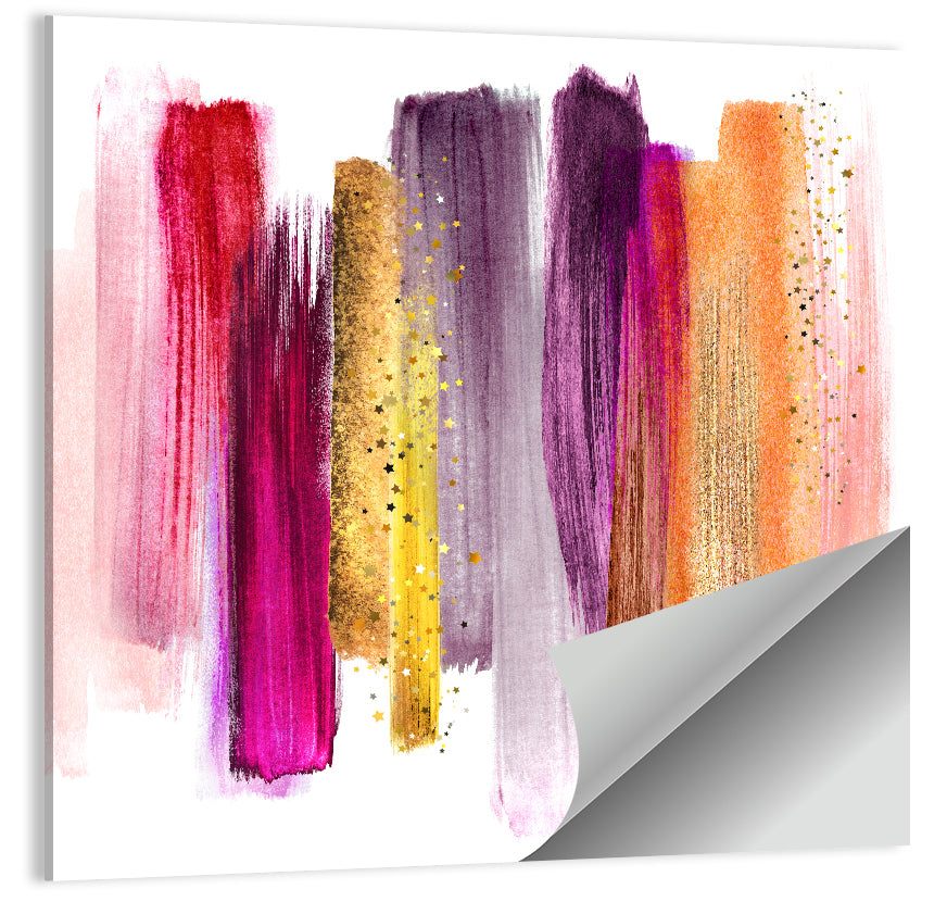 Fuchsia and Gold Brush Strokes Wall Art
