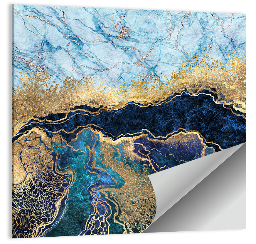 Blue Marble with Gold Veins Wall Art