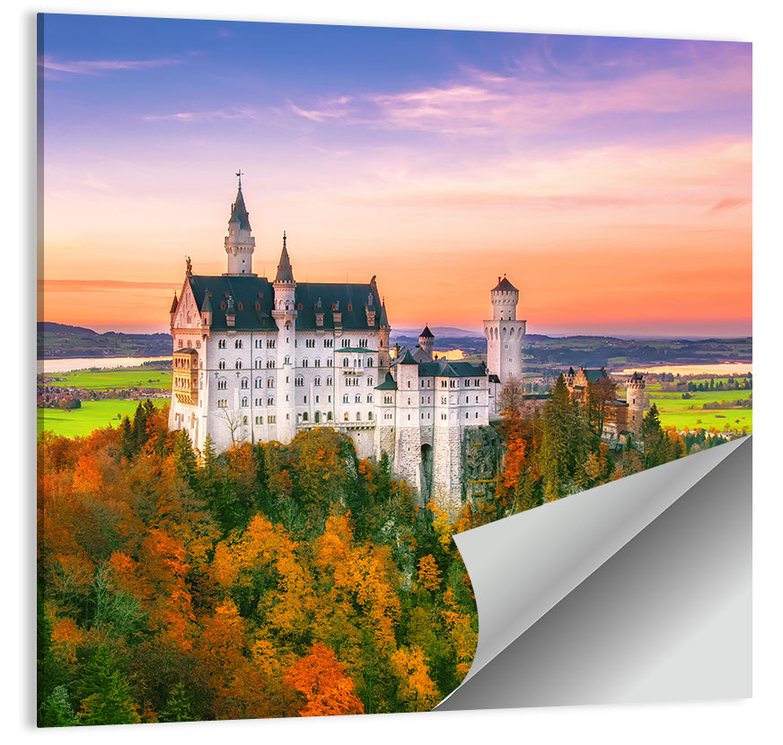 Neuschwanstein Castle at Autumn Sunset Wall Art