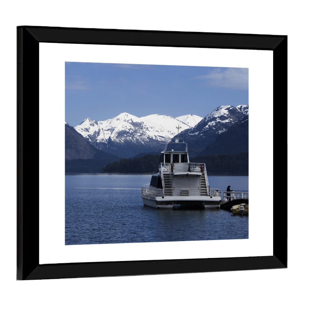 Lake Nahuel Huapi Catamaran and Snow-capped Mountains Wall Art