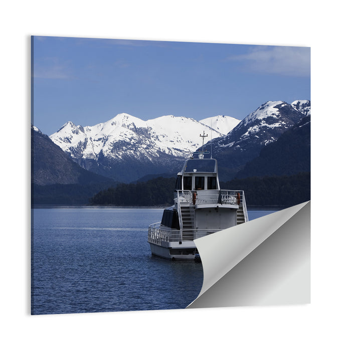 Lake Nahuel Huapi Catamaran and Snow-capped Mountains Wall Art as a poster print