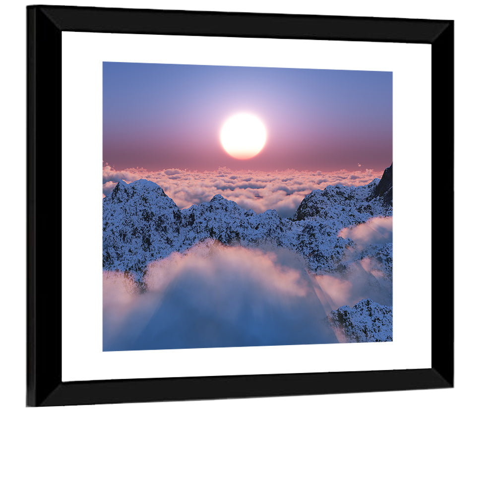 Sunset Above Snowy Mountains Wall Art