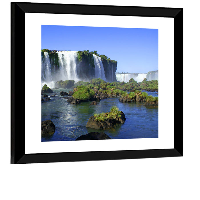 Iguazu Falls Mossy Rocks Wall Art as a framed print