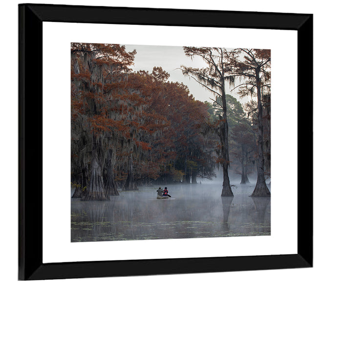 Caddo Lake Morning Mist Wall Art as a framed print