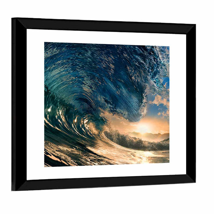 Sunset Barrel Wave Wall Art as a framed print