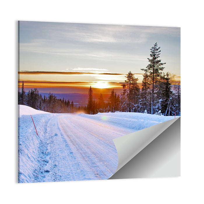 Snowy Road at Sunset Wall Art as a poster print