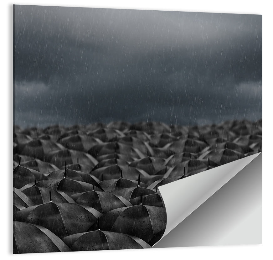Clustered Umbrellas in Rain Wall Art