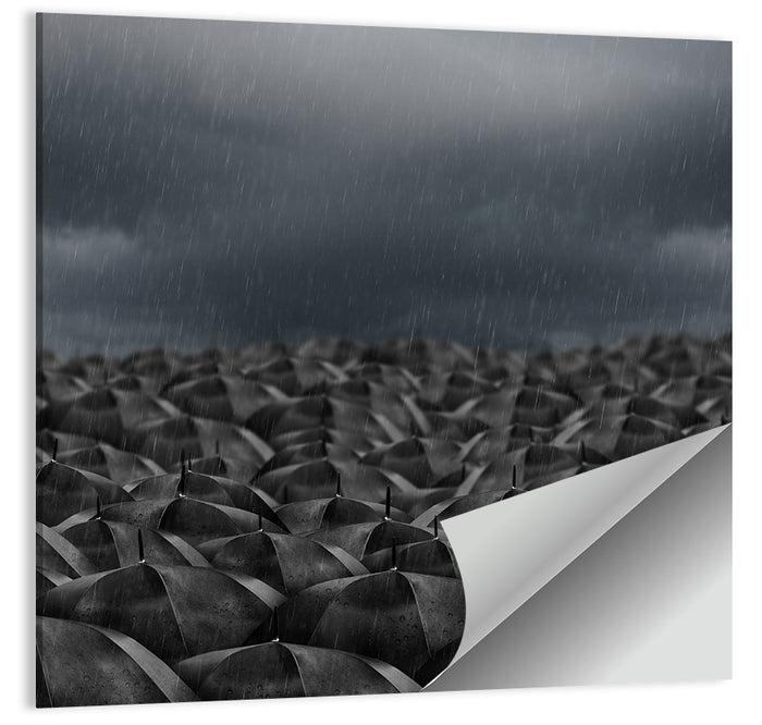 Clustered Umbrellas in Rain Wall Art as a poster print