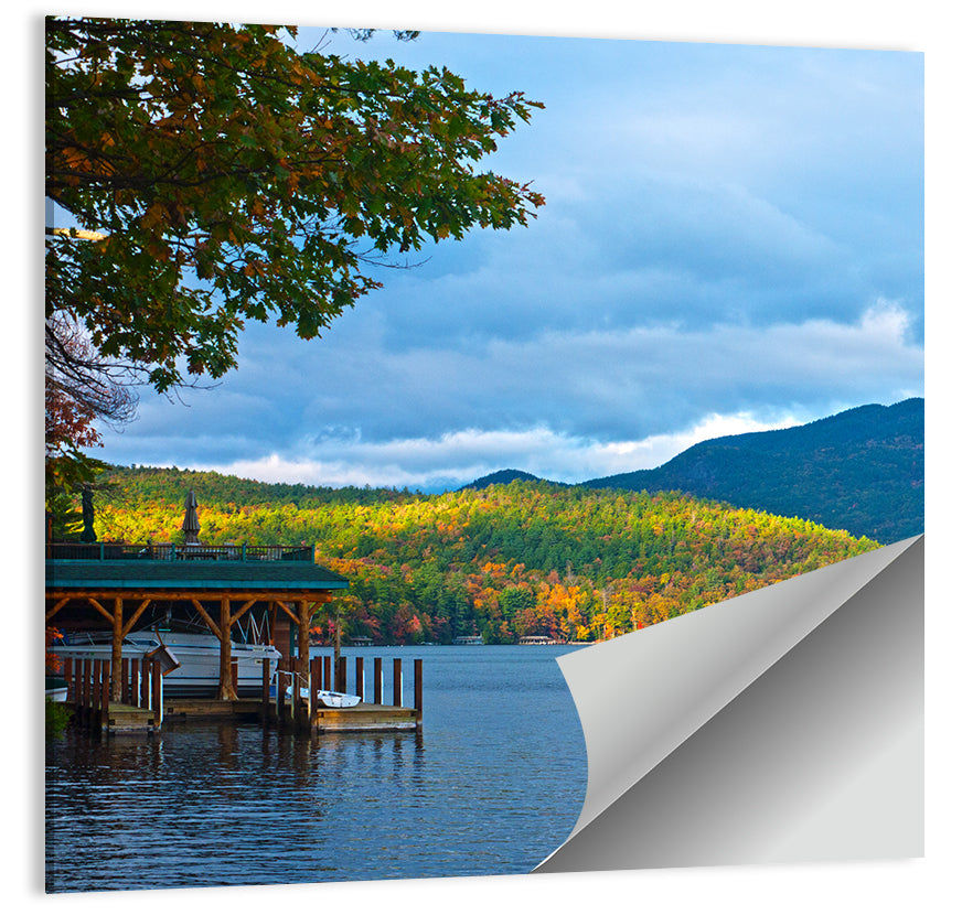 Lake George Boathouse in Autumn Wall Art