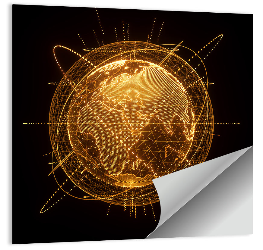 Golden Hologram Globe Wall Art