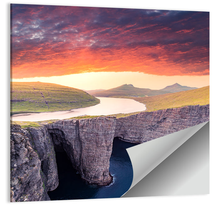 Sørvágsvatn Cliffside Dusk Wall Art as a poster print