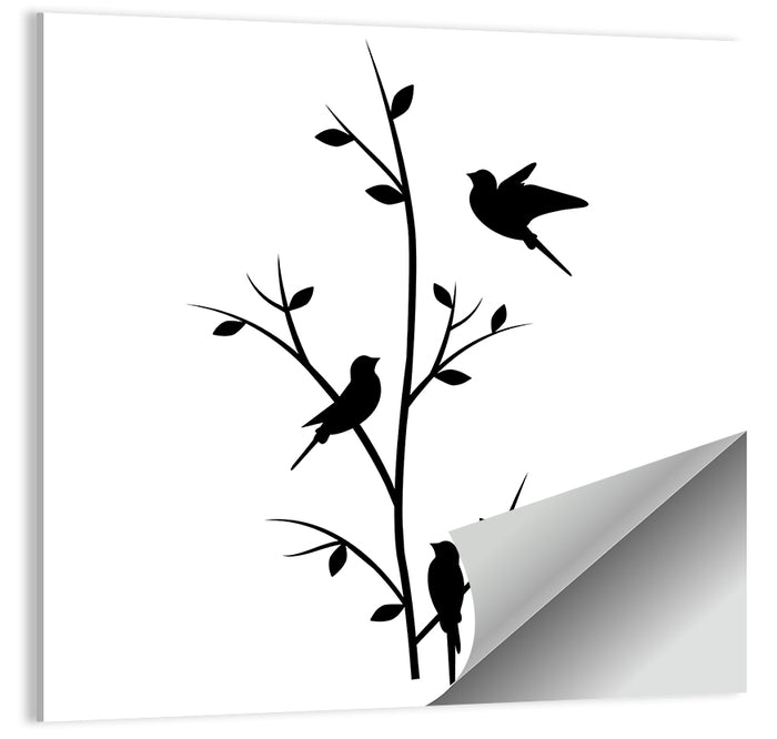 Three Birds on Branch Silhouette Wall Art as a poster print