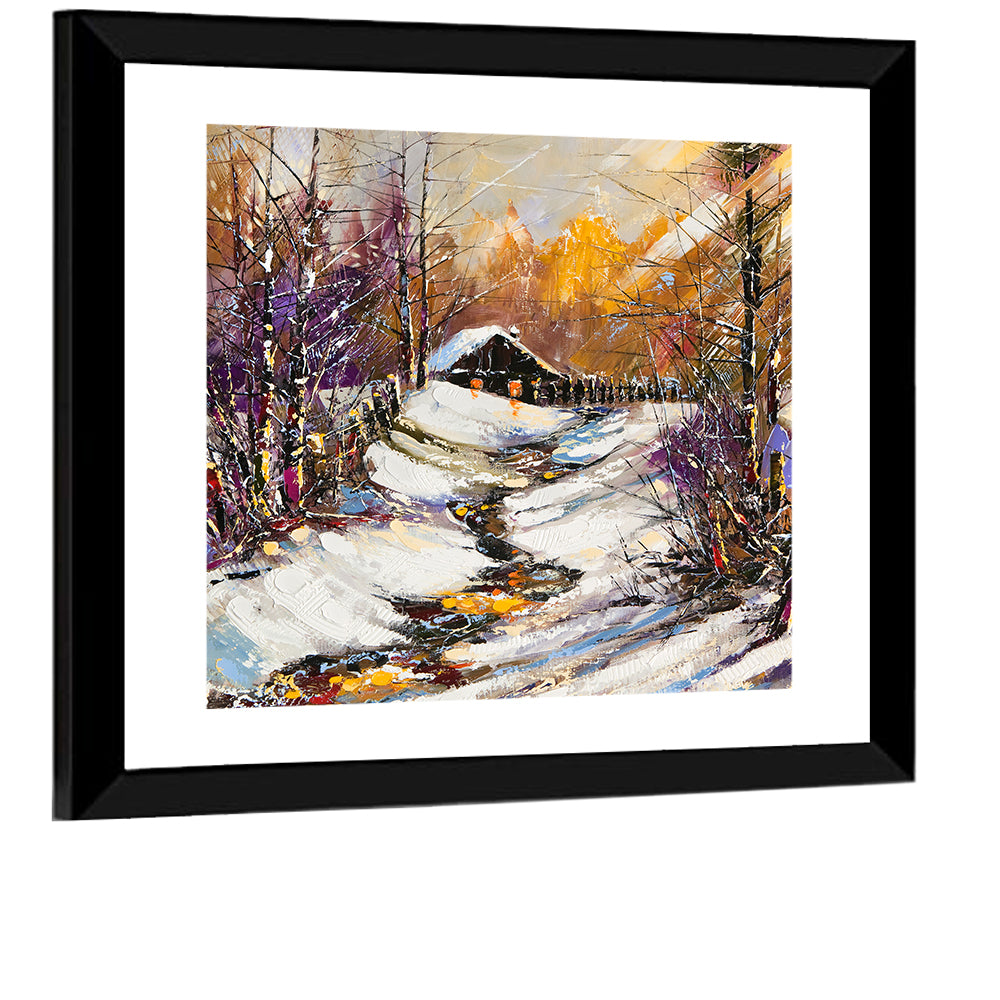 Snowy Path to Cabin Wall Art