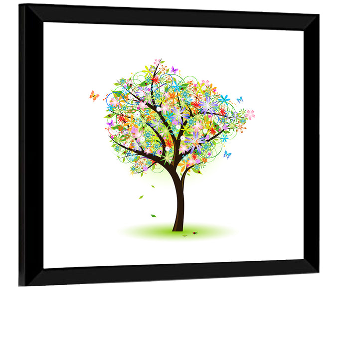 Whimsical Floral Tree Illustration Wall Art as a framed print