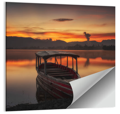 Fishing Boat in Lake Wall Art