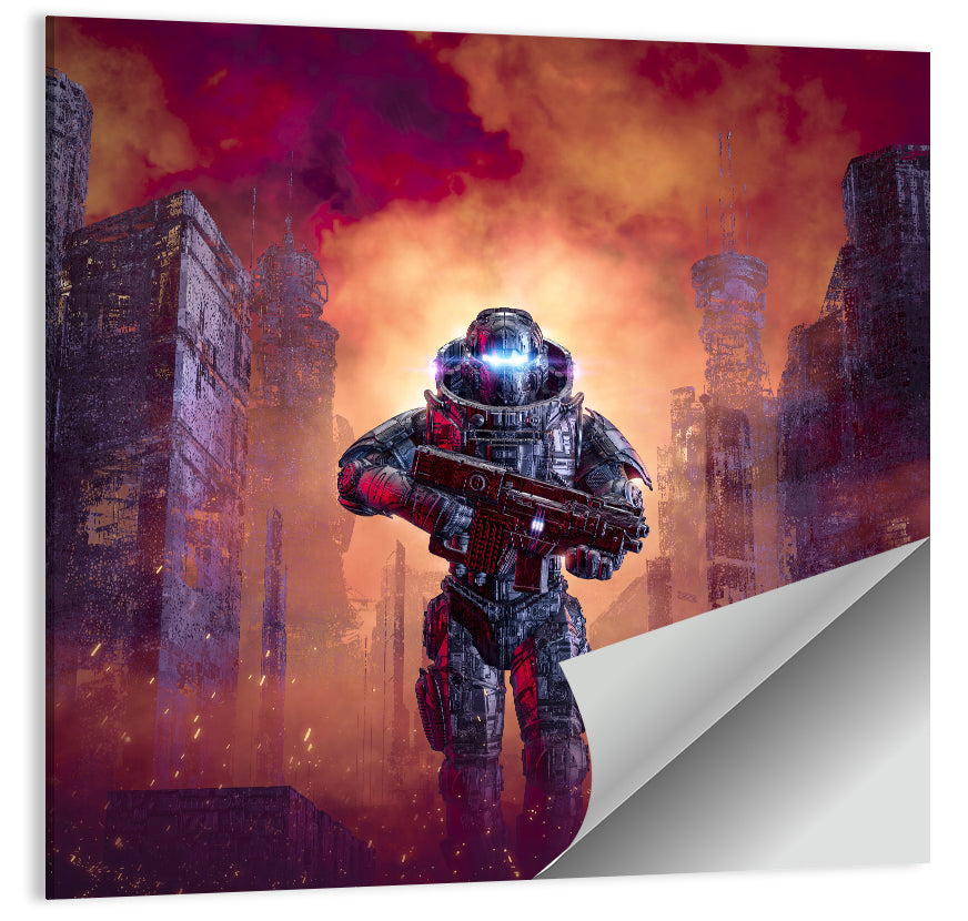 Glowing Visor Cyberpunk Soldier Wall Art