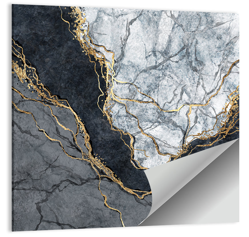 Black Stream Golden Veins Abstract Wall Art