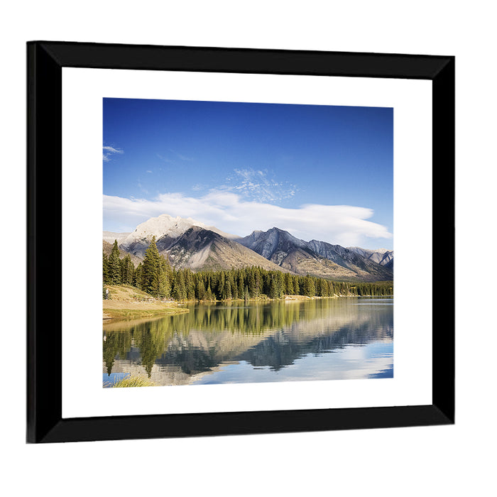 Minnewanka Lake Reflection Wall Art as a framed print