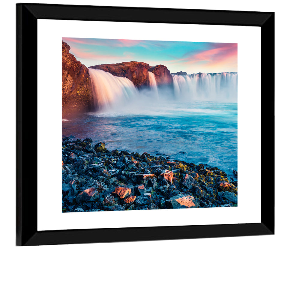 Goðafoss Waterfall at Sunset Wall Art