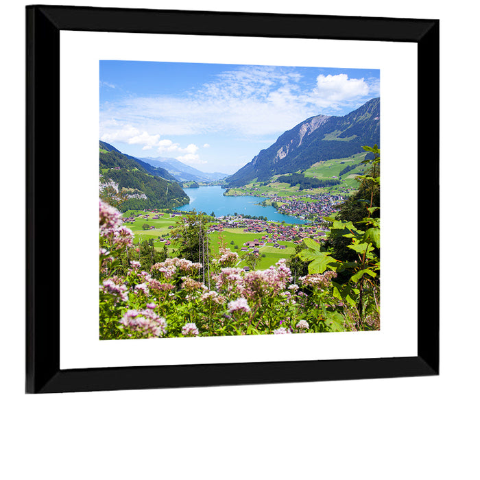 Lungern Village with Wildflowers Wall Art as a framed print