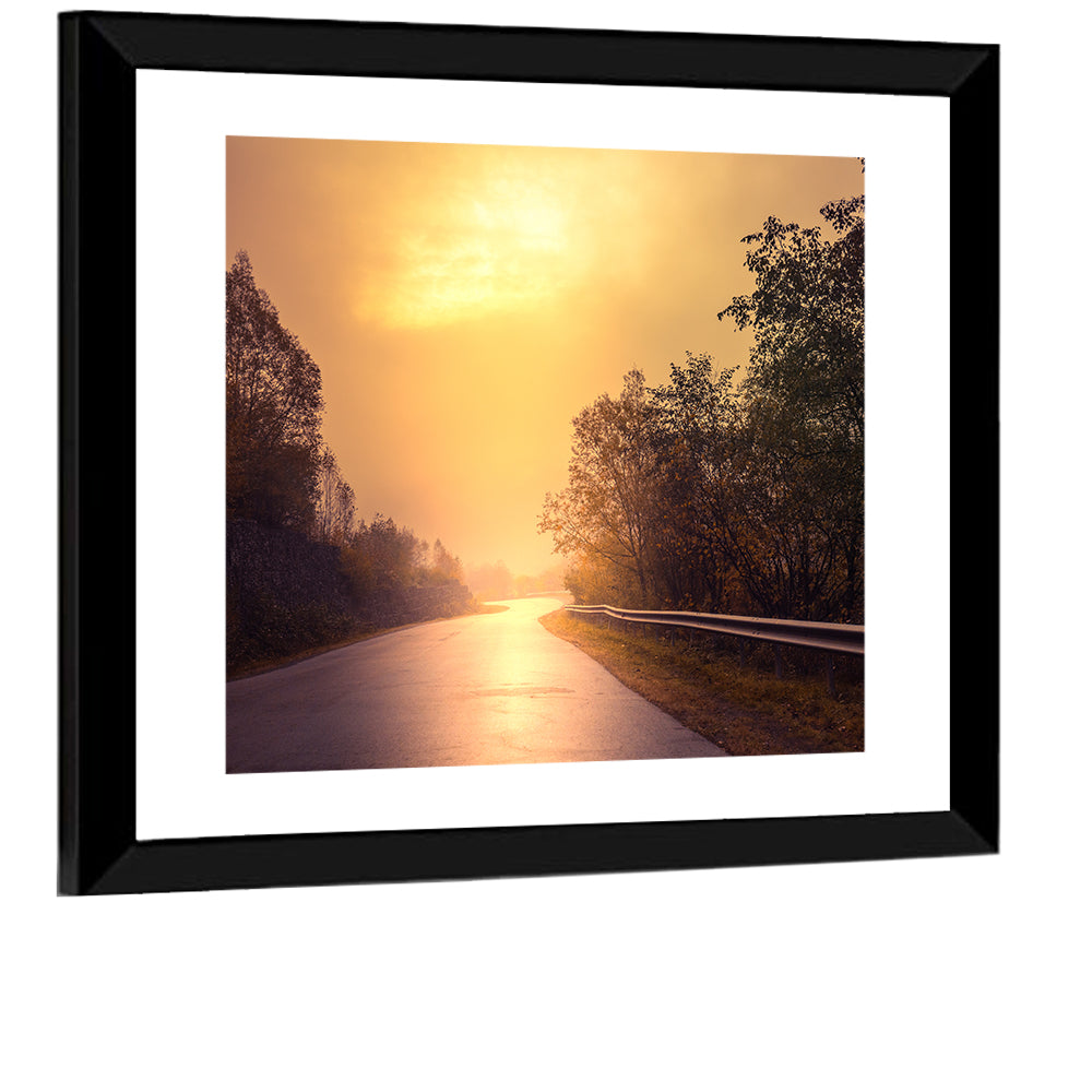 Windy Misty Forest Road Wall Art