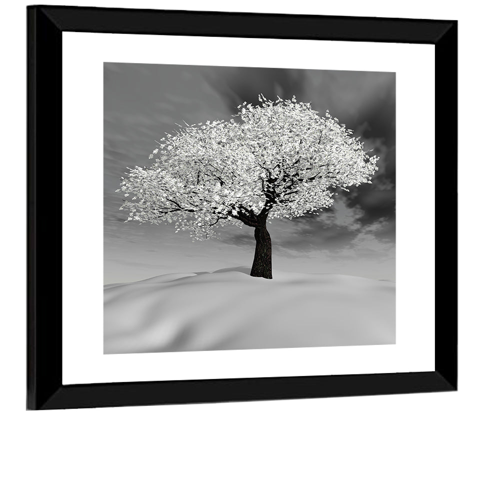 Monochrome Cherry Tree in Winter Wall Art