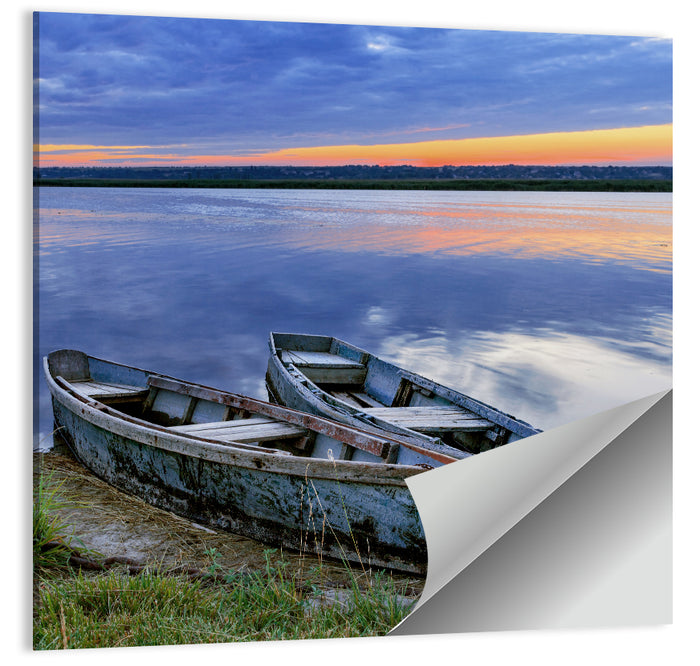 Chained Rowboats at Dusk Wall Art as a poster print